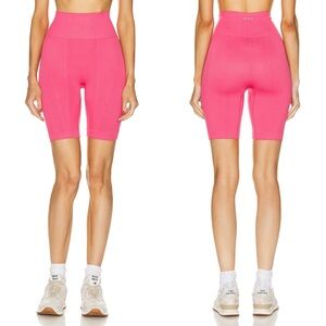 Alala Pink Hibiscus High Rise Ribbed Seamless Barre Extended Shorts - Small